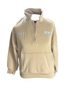 Zara Kids Beige Half-Zip Sweatshirt With New York Print Size 11-12 Cotton Blend